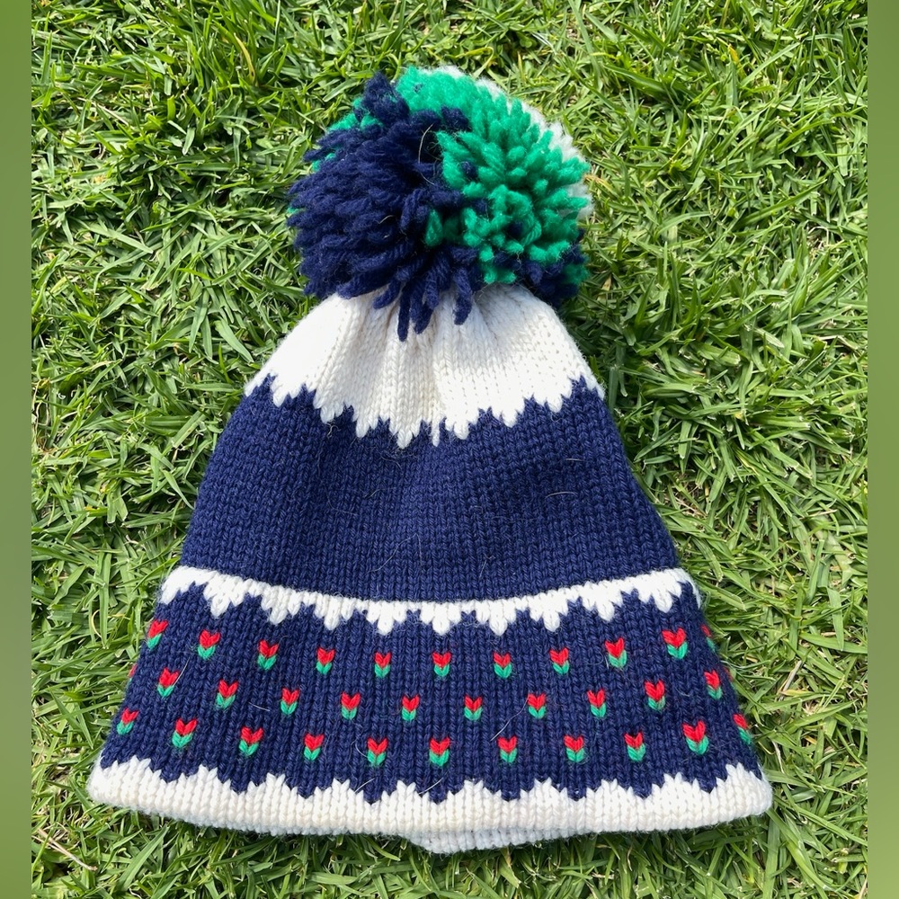 Vintage Pom-Pom Hat - navy